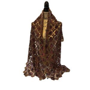 Joan Rivers Sequin Scarf Beautiful Brown Color Sparkly Polyester 73" x 20"